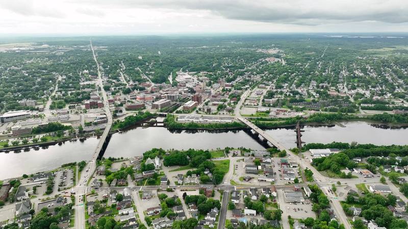 Aerial view of Bangor, Maine and the Penobscot River